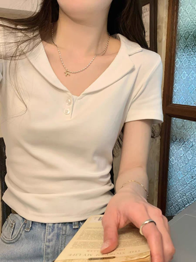 胖MM卿尧25011夏季新款POLO衫翻领正肩短袖修身T恤女短款上衣