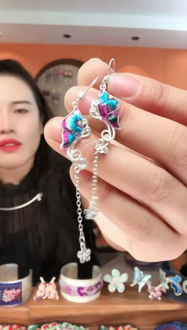 非遗苗绣苗银耳环006