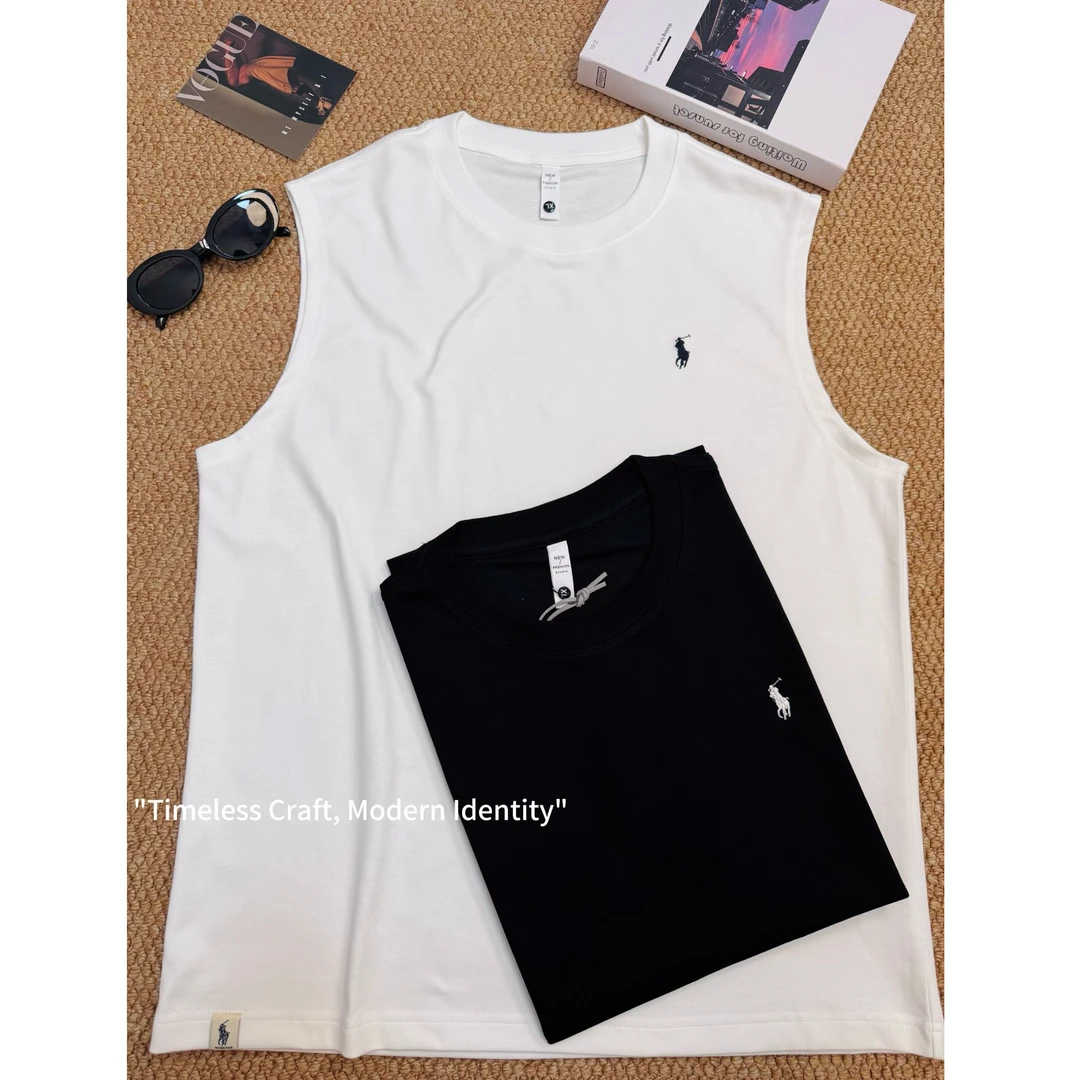 Geek-春夏休闲小马标重磅凉感显肩宽正肩螺纹夏季圆领百搭背心