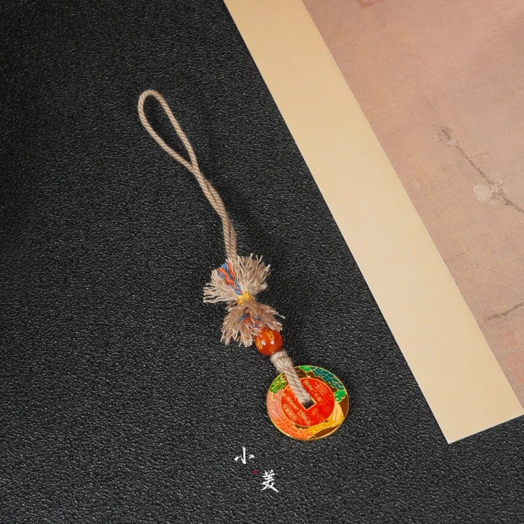 吊坠925银 烧蓝山鬼花钱手机挂件 S1404