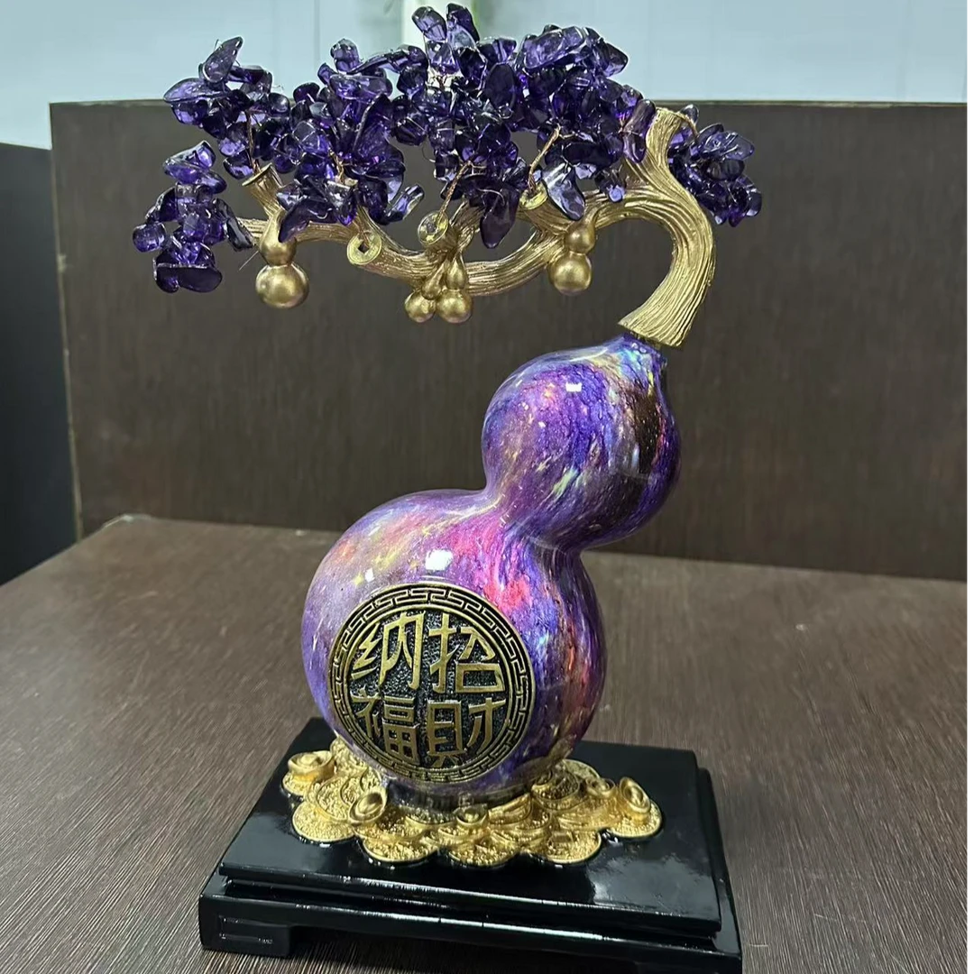 紫气东来玄关柜电视柜摆件紫葫芦高档摆设