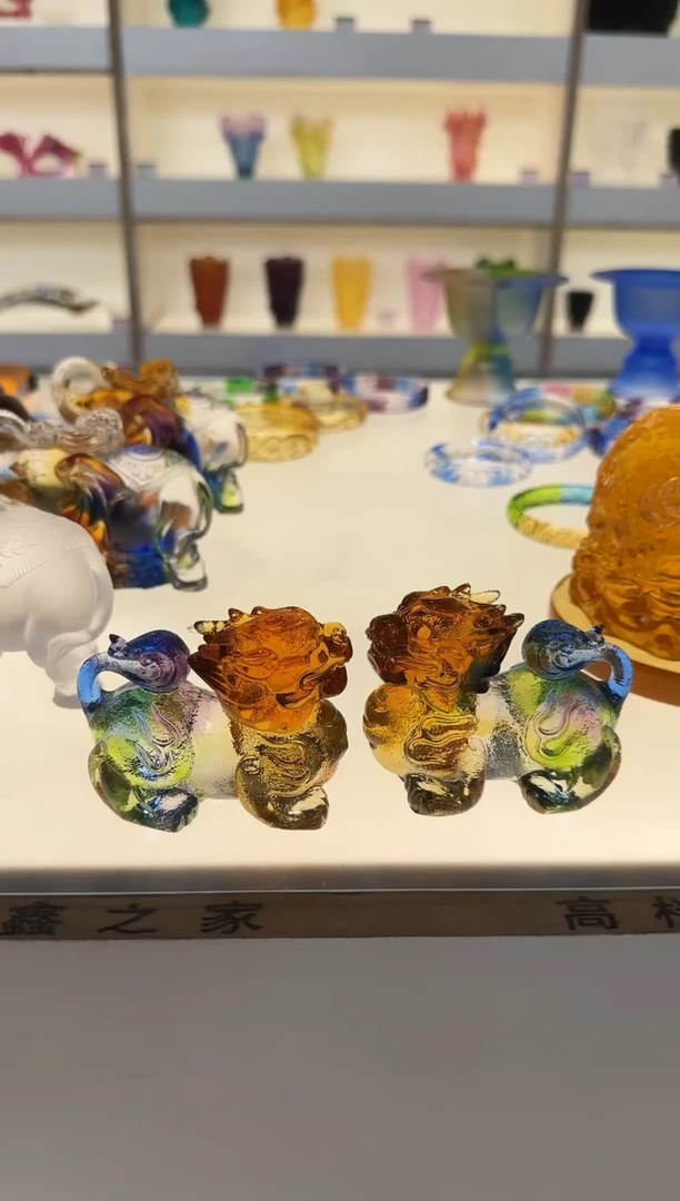 手工艺品琉璃Q版火麒麟一对