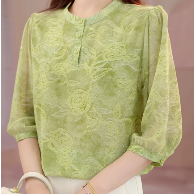 Y1191[高品质]气质优雅时尚碎花衬衫(西湖01