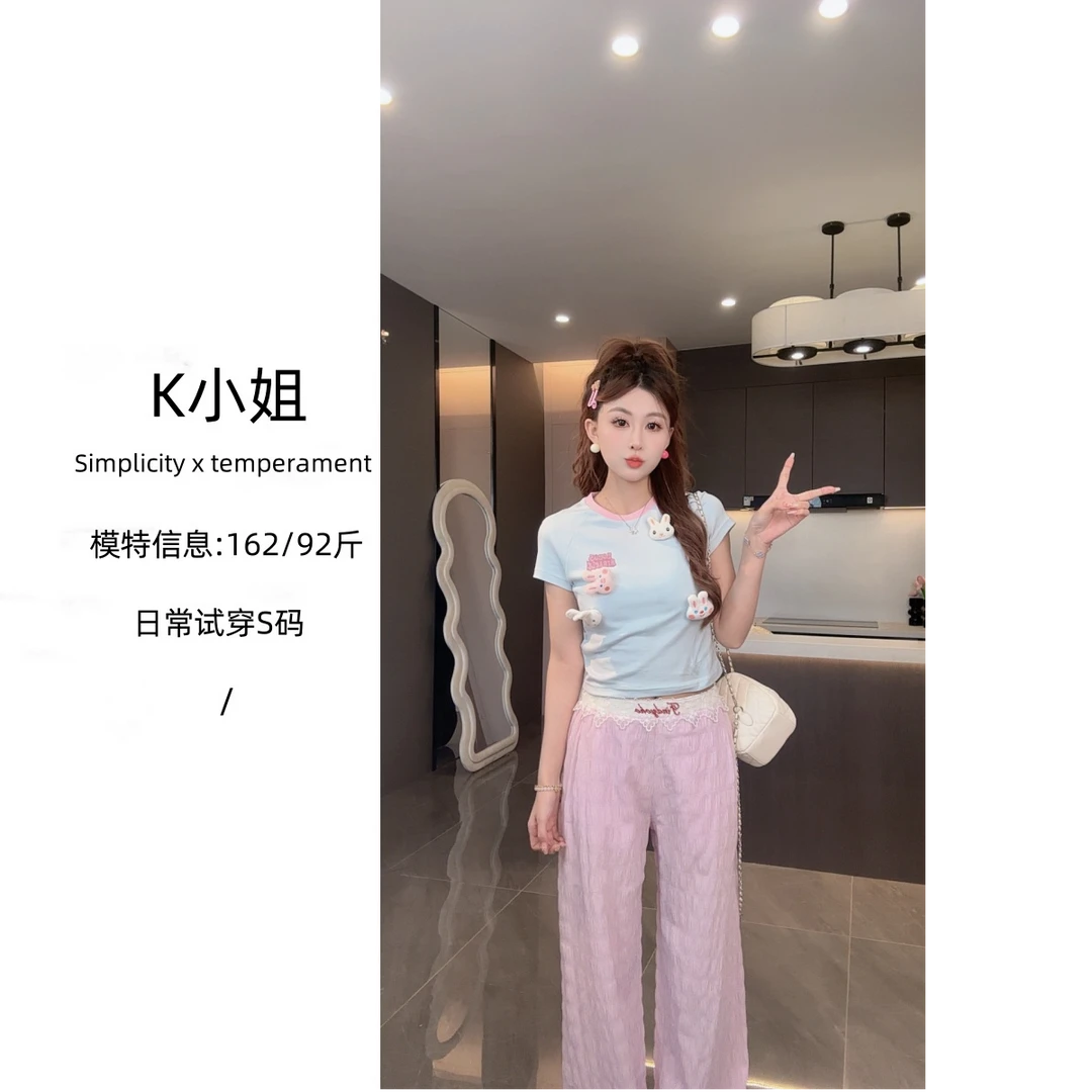 K小姐【蜂蜜松饼】夏季新款气质T恤裤子JJX5TX3621 JJX5XXK3508