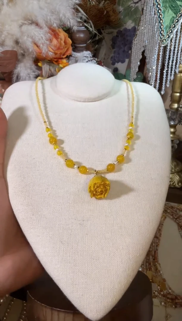 未镶嵌项链玛瑙/玉髓黄玫瑰 090