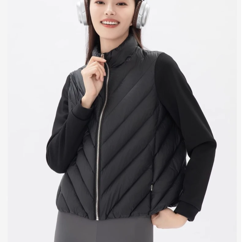 简约羽绒服新款宽松休闲时尚高端外套针织袖8507