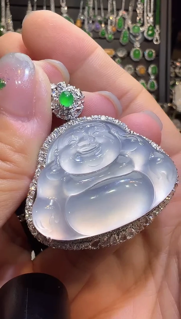 翡翠18K金镶嵌吊坠(赠链)佛公