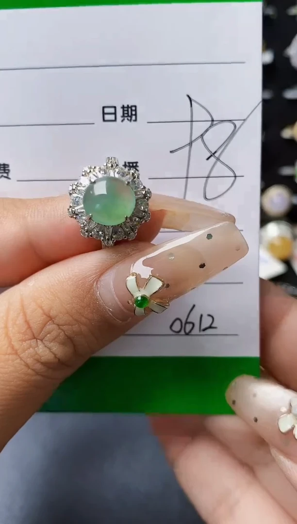 翡翠戒指银S925镶嵌0612