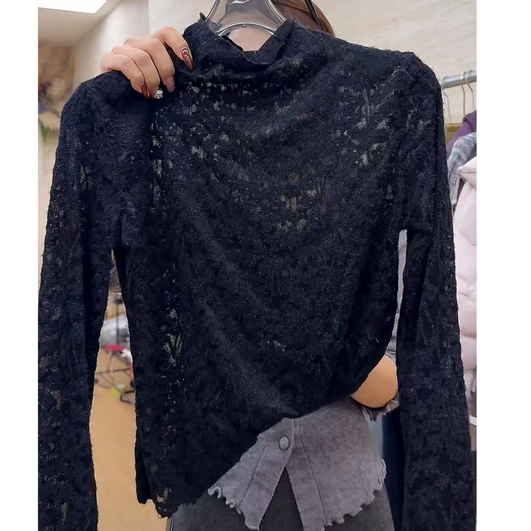 【温柔陷阱】高定蕾丝镂空设计修身显瘦打底上衣-8276-1-XJ