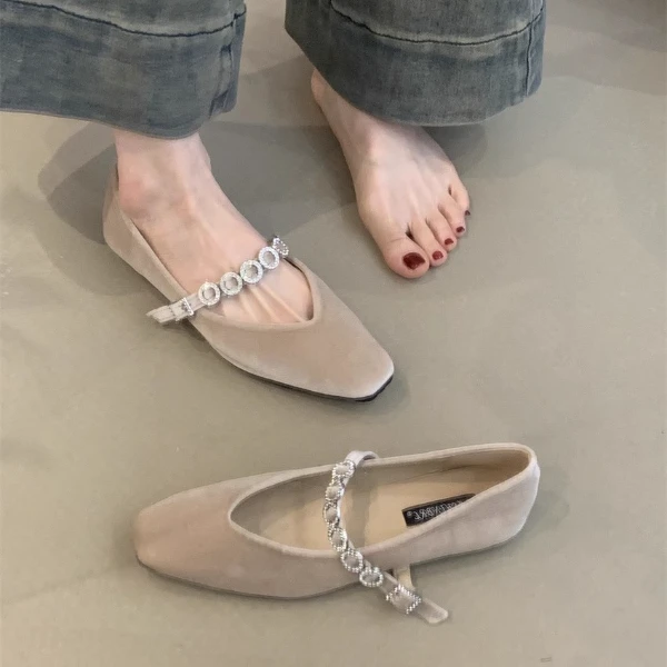 QYZ-336-2法式绝美水钻一字带玛丽珍鞋女2025新款方头平底单鞋女