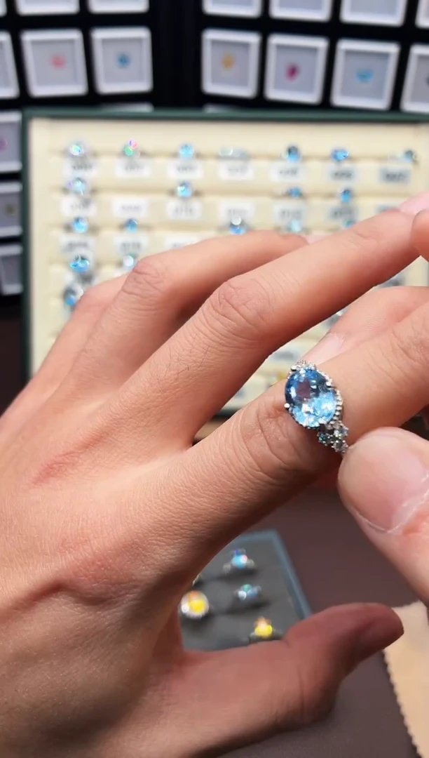 银S925镶嵌戒圈海蓝宝石林*棉1