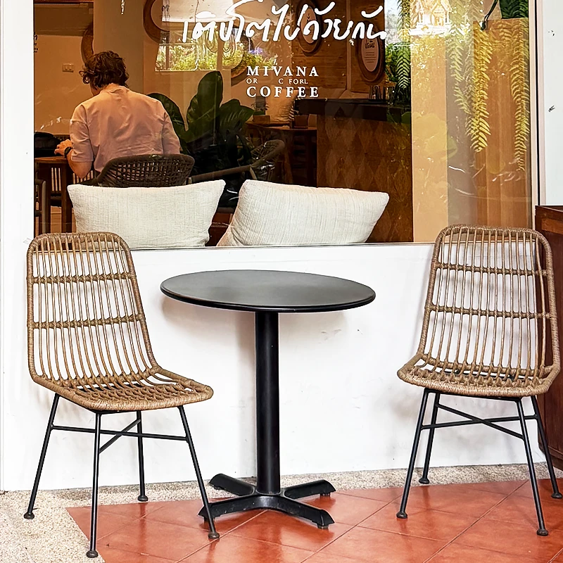 【厂家直销】户外休闲铁艺阳台休闲餐椅个性餐厅椅民宿藤编桌椅防水