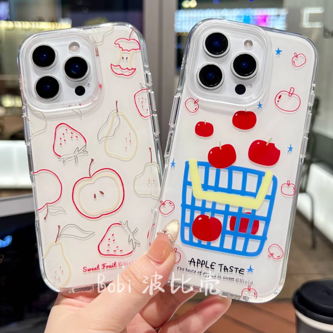 ins简约创意插画苹果草莓梨防摔适用苹果手机壳iphone16pro/15/14