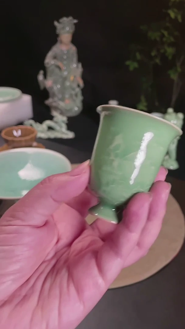 摆件瓷龙泉青瓷茶杯茶器摆件花器0