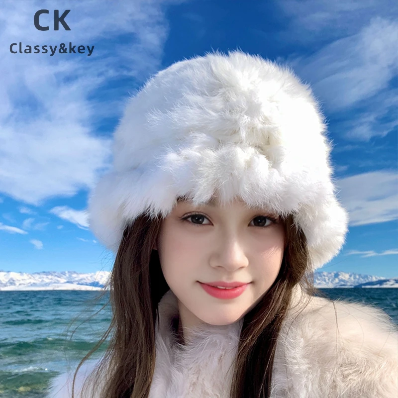Classy key新加坡设计师联名款兔毛帽子女秋冬季毛茸茸皮草渔夫帽