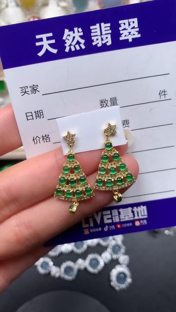 银S925镶嵌翡翠耳饰173