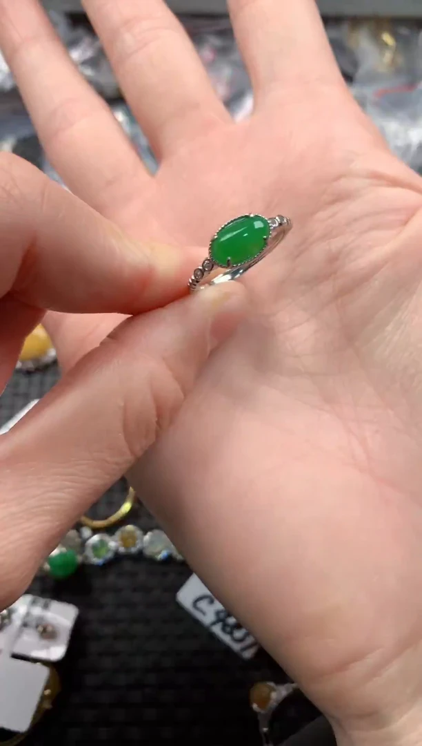 银S925镶嵌戒指翡翠555   6