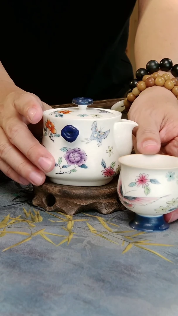 亘古茶具柴烧精品@蝶恋花宝瓶壶带一杯