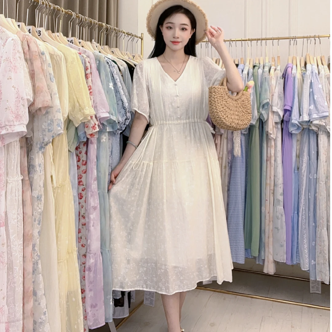 连衣裙夏季优雅气质不褪色裙宽松显瘦女装中长款时尚收腰碎花裙
