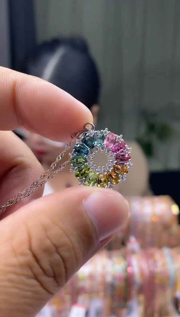 【闪购商品】碧玺吊坠银S925镶嵌34354354354