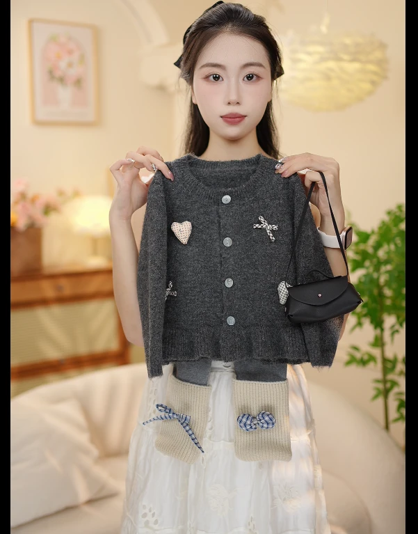 2025秋季新品韩版女童格雷系针织衫打底裤两件套XY25130