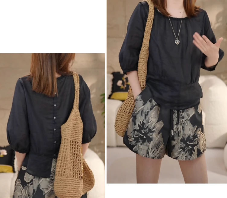 Miss.Z【清仓福利】爱德华后系扣星星刺绣苎麻衬衫#c1599