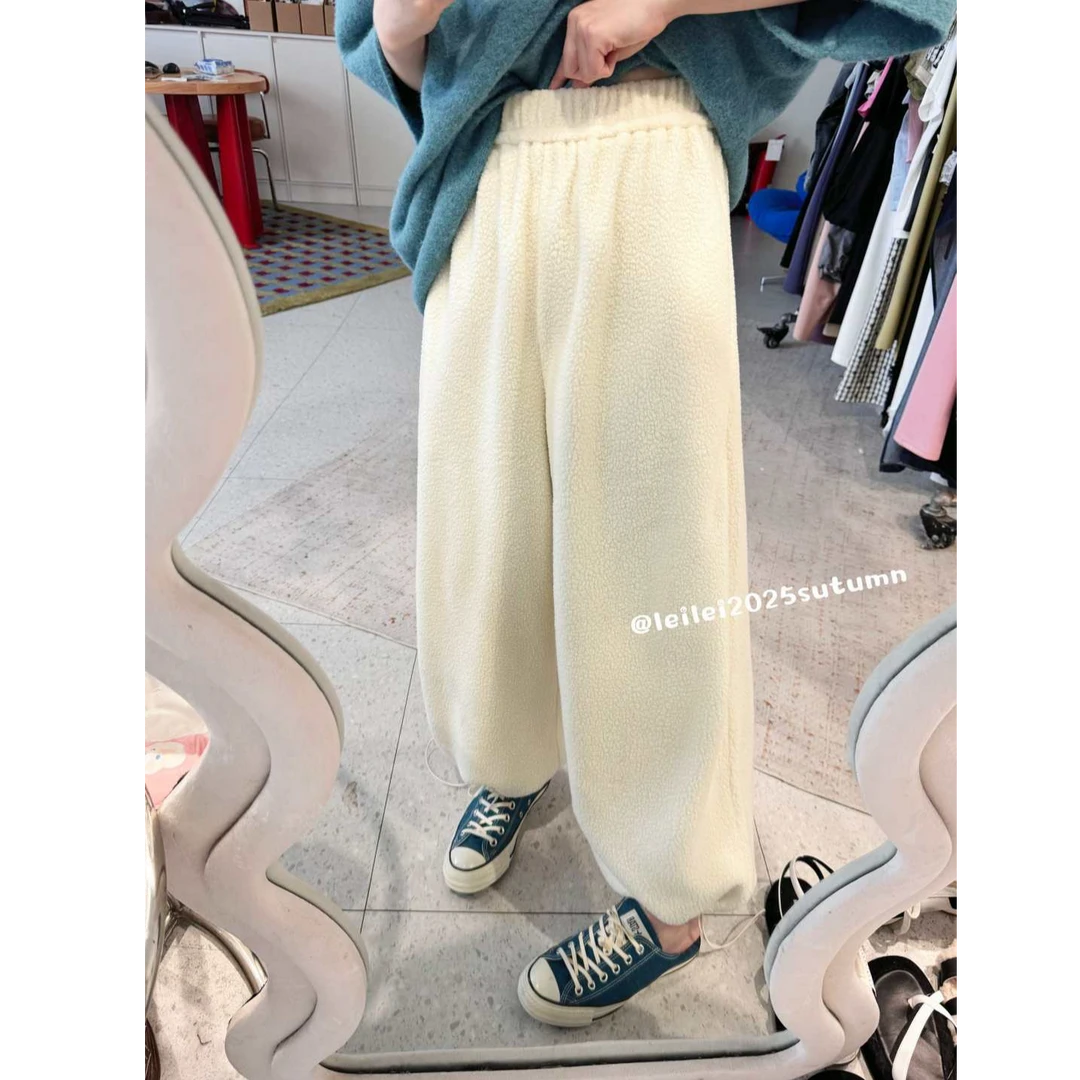 晶咕【驾驭街头】裤脚可调接猪鼻扣抽绳高腰阔腿羔羔裤