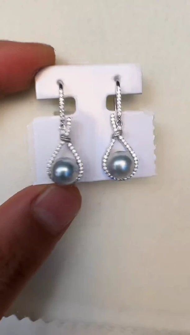 银S925镶嵌海水珍珠耳饰耳钩