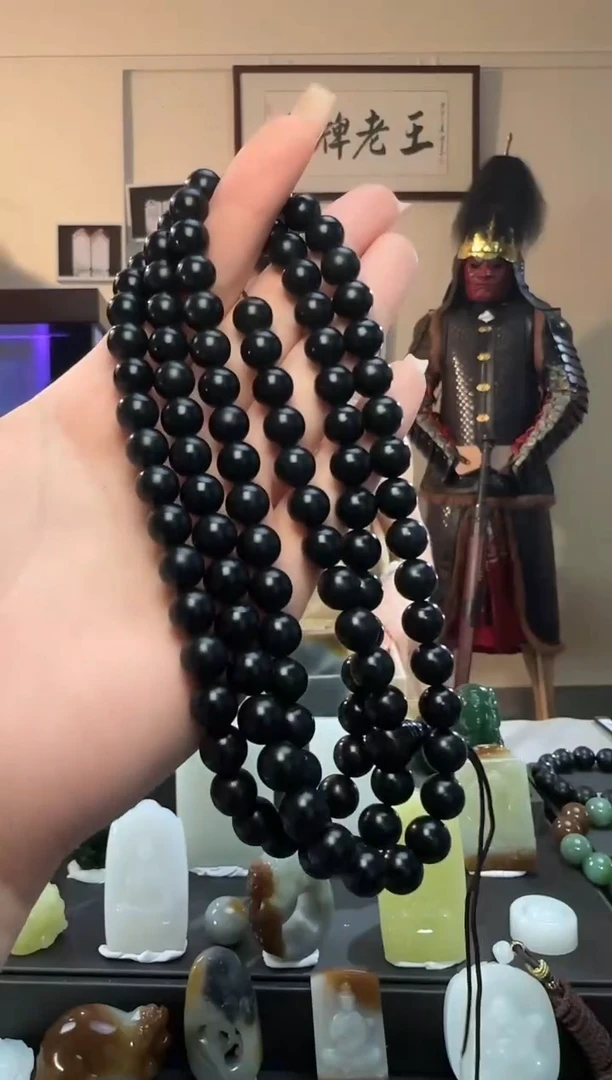 和田玉未镶嵌颈饰青玉圆珠长链