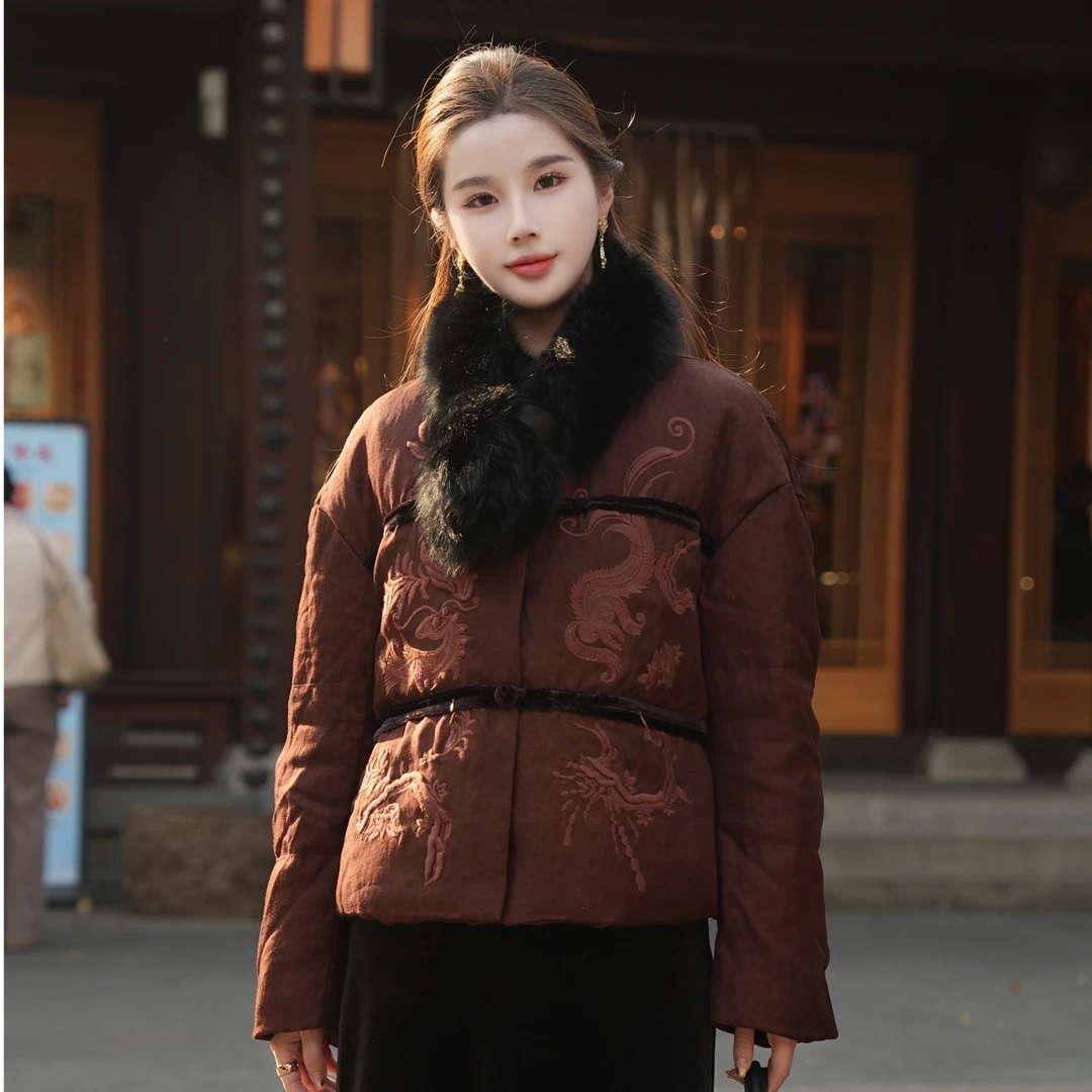 仫赐【望月】新中式国风长袖复古保暖冬季羽绒服外套女MCFYR1528