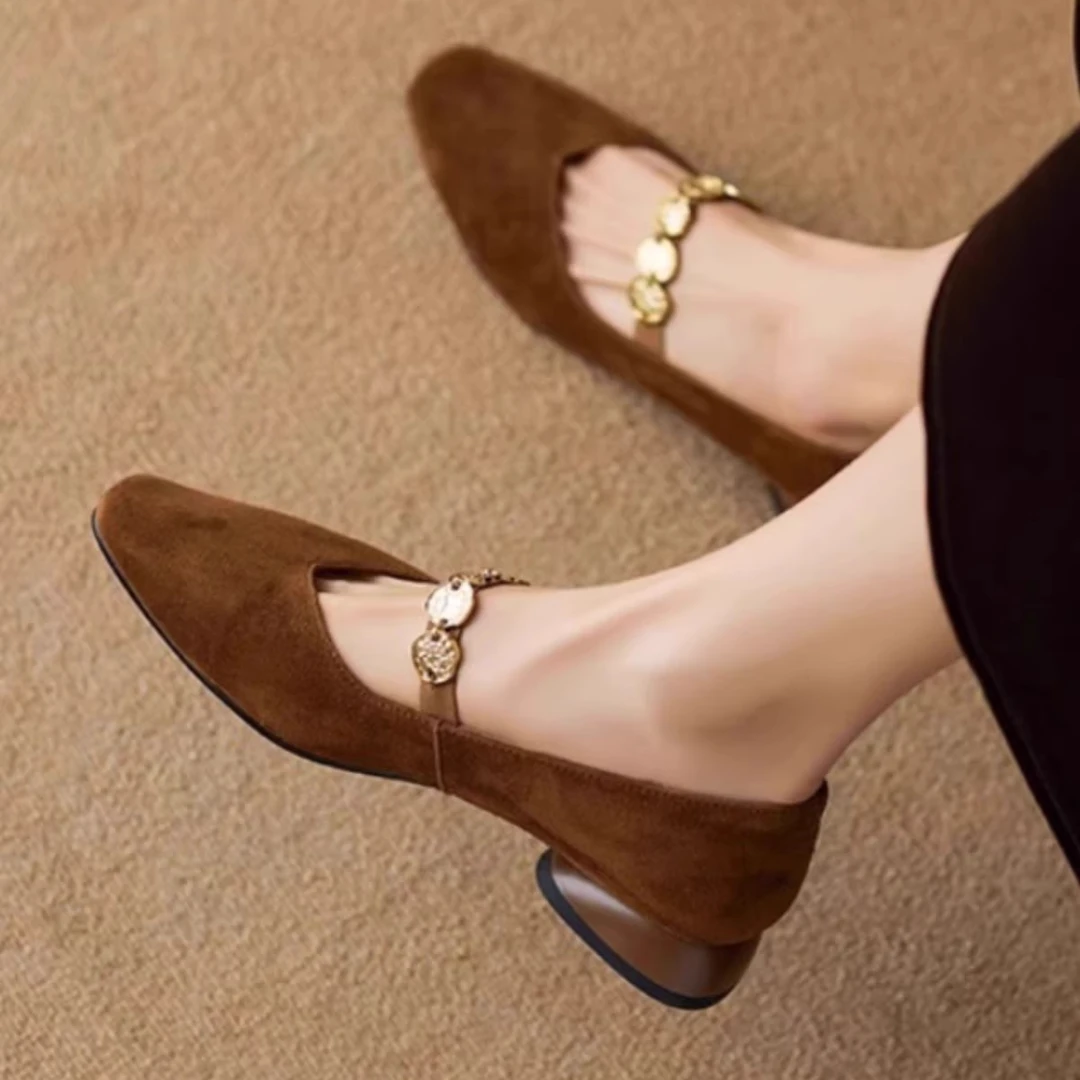 真皮法式复古低跟玛丽珍女鞋2025新款春季配裙子气质方头浅口单鞋