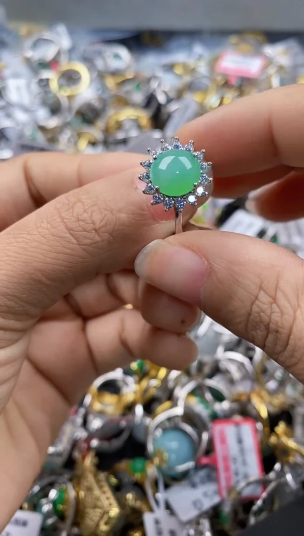 银S925镶嵌戒指翡翠555---1