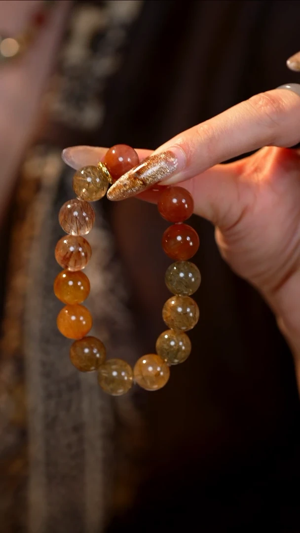 18K金镶嵌手串水晶彩兔毛素圈