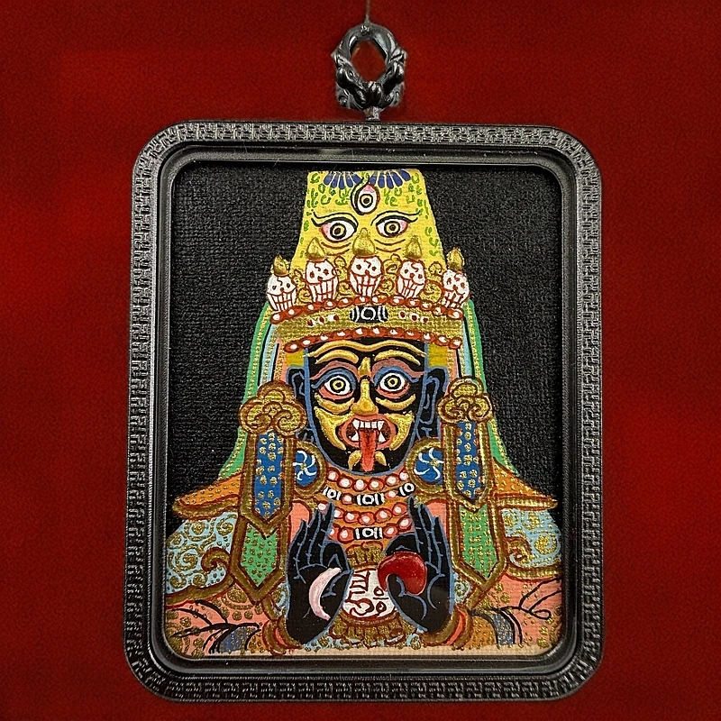 纯手绘唐卡扎基拉姆黑唐唐卡人物刻画细腻生动4cm×5cm文创吊坠