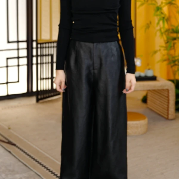 （LL）香云纱桑蚕丝黑色皮子裤子A-101-3757