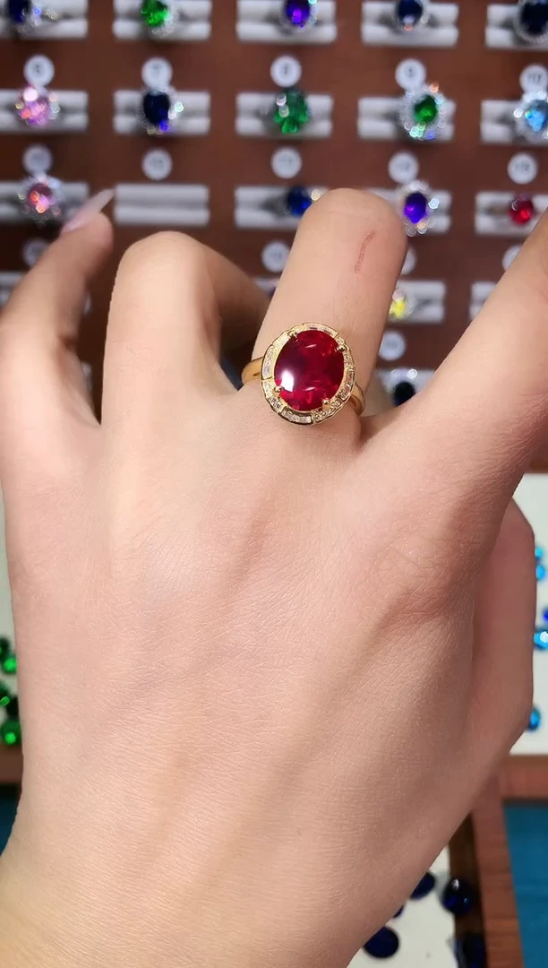 无925银鸽血红色戒指