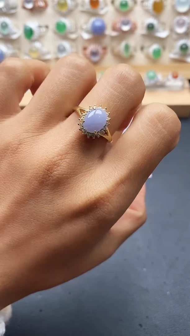 银S925镶嵌戒指翡翠缅甸天然A货翡翠1 7-3