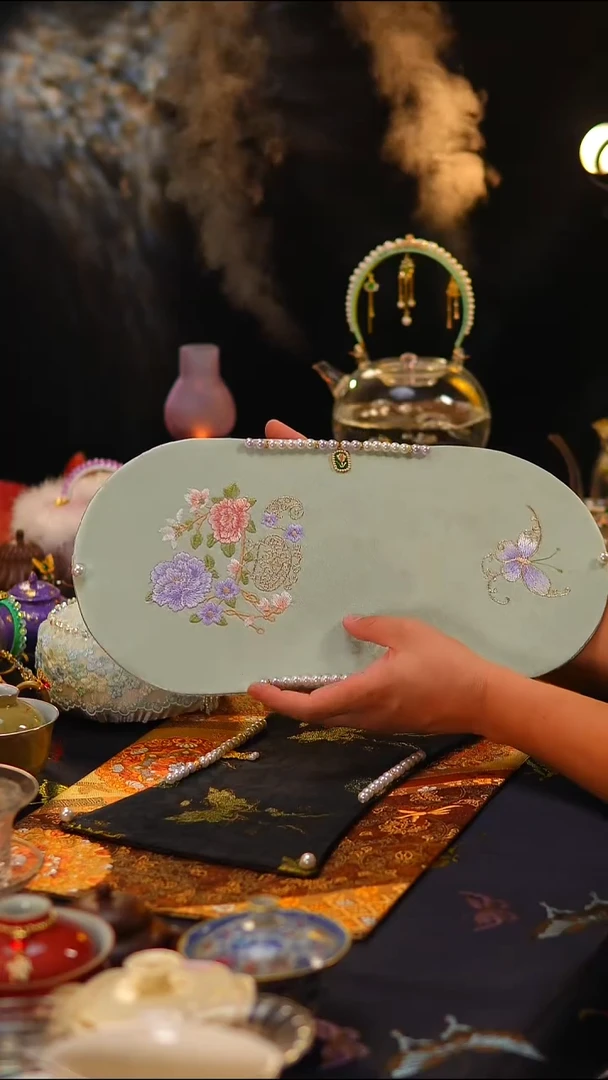 036茶席茶席40x20cm牡丹花苹果绿