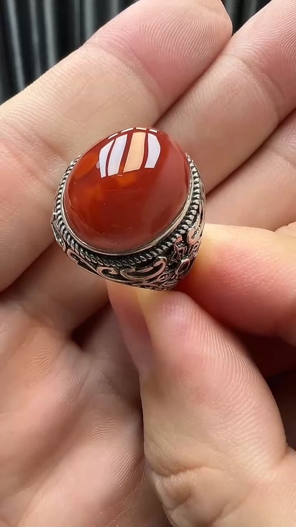 银S925镶嵌南红玛瑙戒指南红戒指