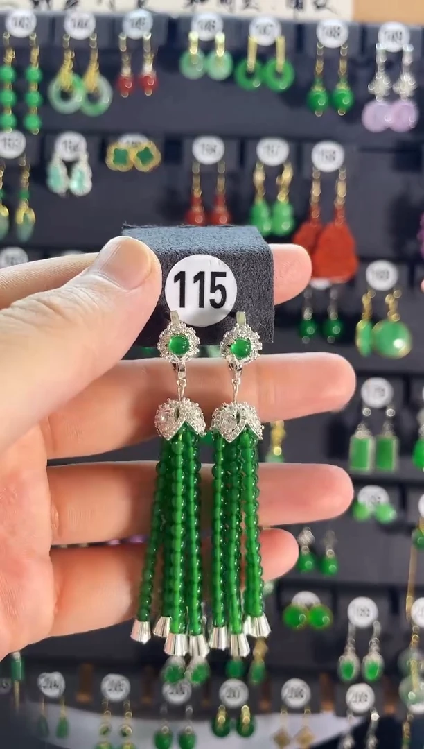 翡翠银S925镶嵌耳饰115...