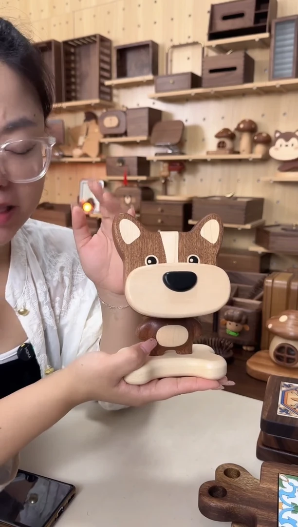 木乌檀木小狗眼镜手机支架