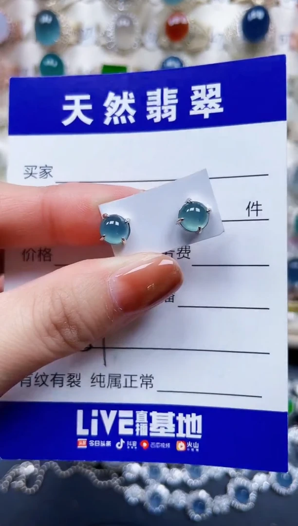 银S925镶嵌翡翠耳饰557