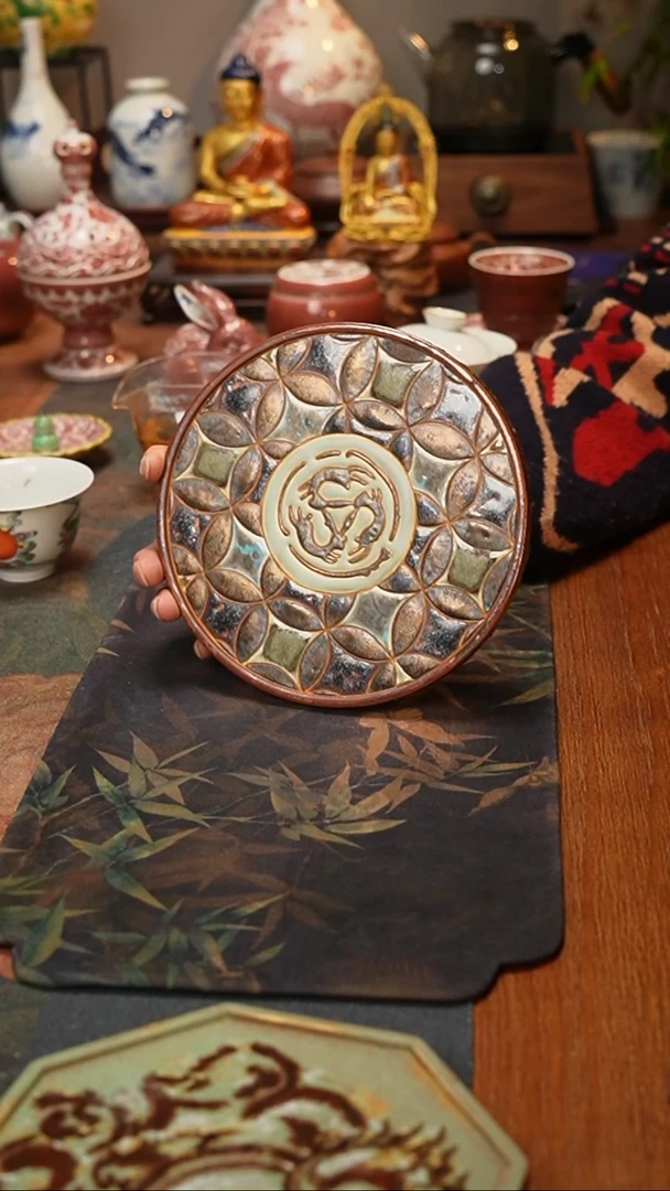 诗逸瓷话高温颜色釉综合装饰财源滚滚壶承