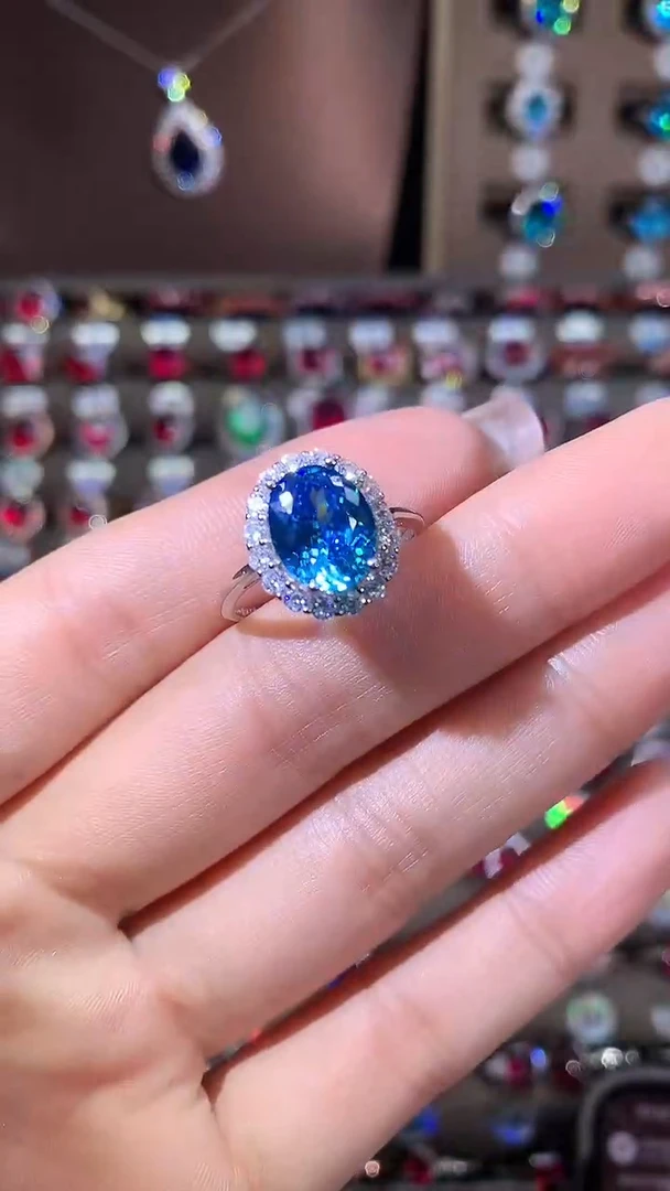 银S925镶嵌戒指海蓝宝石810银色