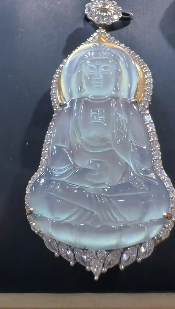 翡翠银S925镶嵌吊坠(赠链)天然A货翡翠