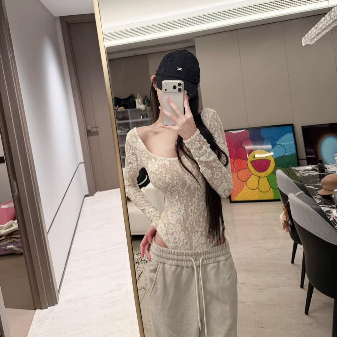 性感辣妹外出蕾丝连体衣外穿洋气休闲百搭气质显瘦宽松长裤两件套