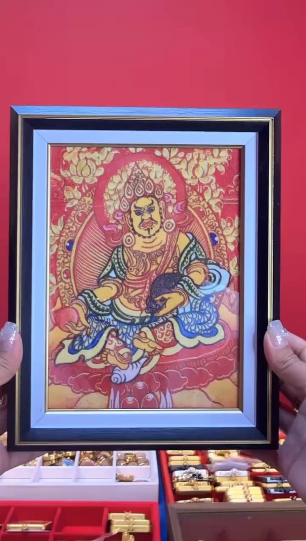 吊坠宝石画黄C-热贡纯手绘唐卡