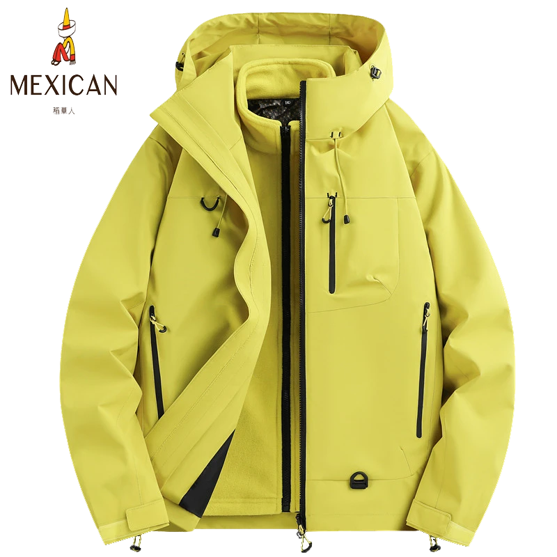 稻草人冲锋衣男款户外防风防水登山服三合一可拆卸保暖工作服外套