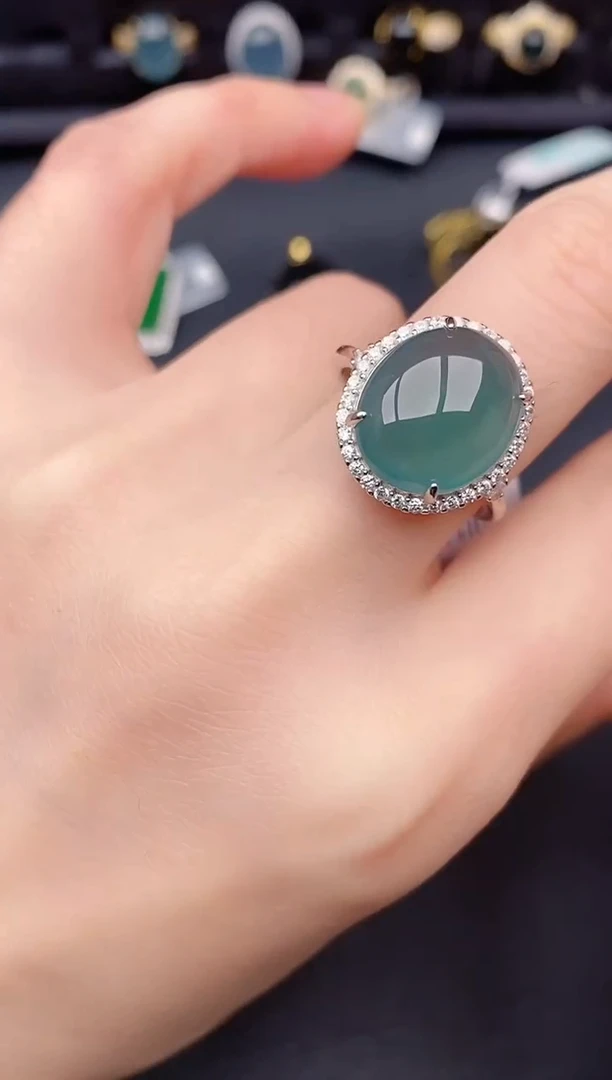 银S925镶嵌戒指翡翠天然a货翡翠492