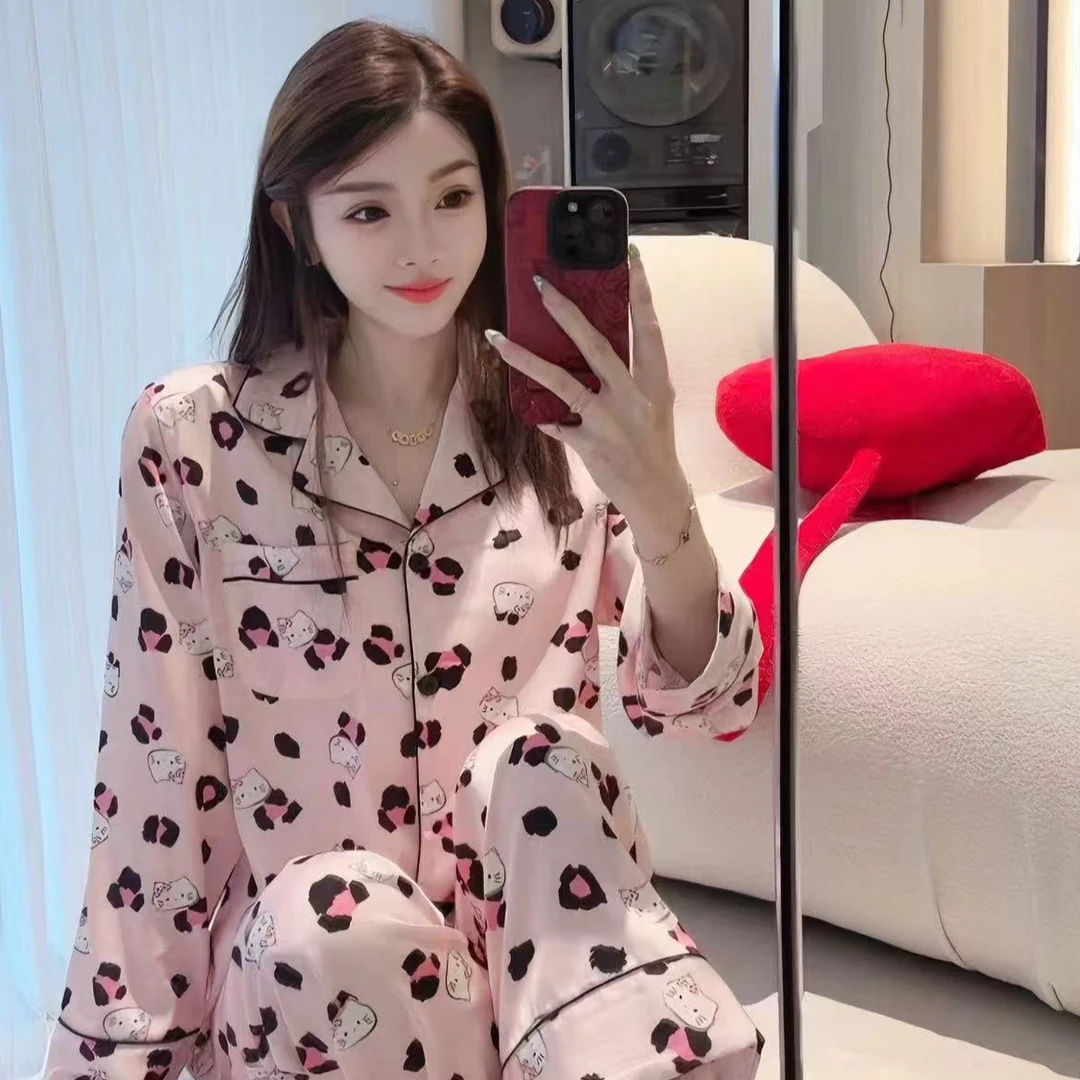 花花kitty轻奢简约冰丝质感睡衣春夏高级家居服【nice】